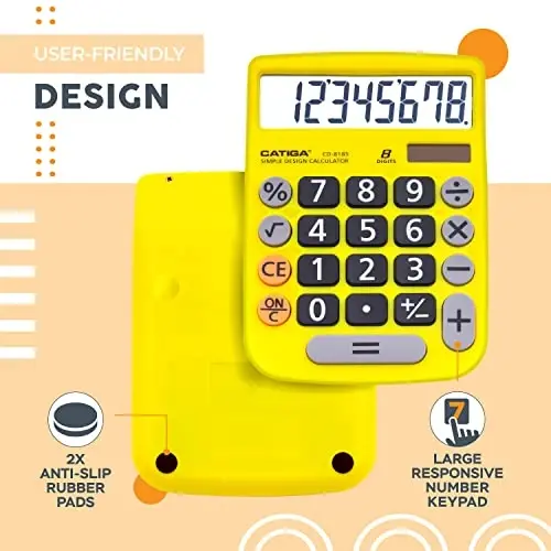 CATIGA Desktop Calculator 8 Digit with Solar Power and LCD Display, Big Buttons, for Home, Office, School, Class and Business, 4 Function Small Basic Calculators for Desk, CD-8185 - 3