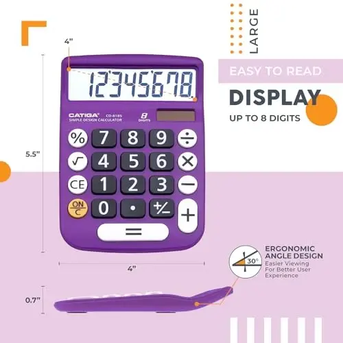 CATIGA Desktop Calculator 8 Digit with Solar Power and LCD Display, or Home, Office, School, Class and Business, 4 Function Small Basic - 2