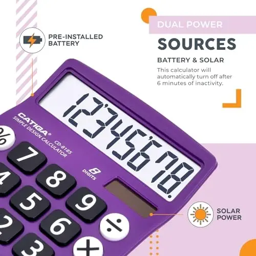 CATIGA Desktop Calculator 8 Digit with Solar Power and LCD Display, or Home, Office, School, Class and Business, 4 Function Small Basic - 3