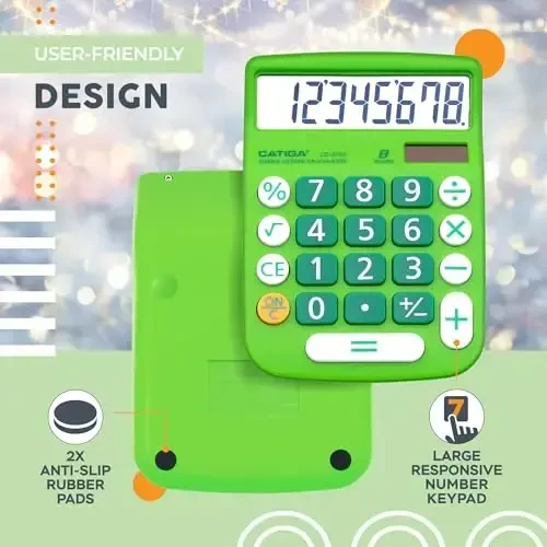 CATIGA Desktop Calculator 8 Digit with Solar Power and Easy to Read LCD Display, Big Buttons, for Home, Office, School, Class and Business, 4 Function Small Basic Calculators for Desk, CD-8185 - 4