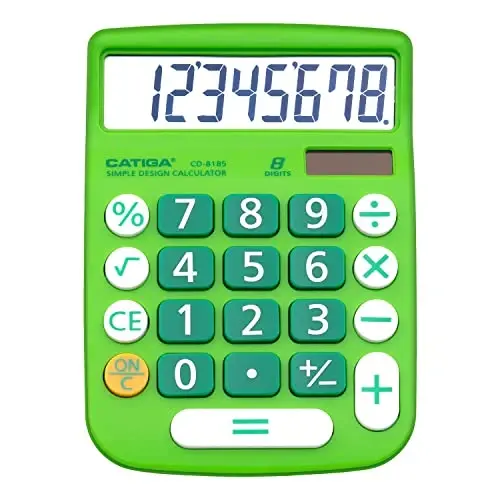 CATIGA Desktop Calculator 8 Digit with Solar Power and Easy to Read LCD Display, Big Buttons, for Home, Office, School, Class and Business, 4 Function Small Basic Calculators for Desk, CD-8185 - 4