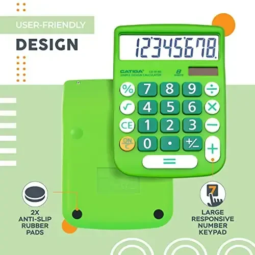 CATIGA Desktop Calculator 8 Digit with Solar Power and Easy to Read LCD Display, Big Buttons, for Home, Office, School, Class and Business, 4 Function Small Basic Calculators for Desk, CD-8185 - 4
