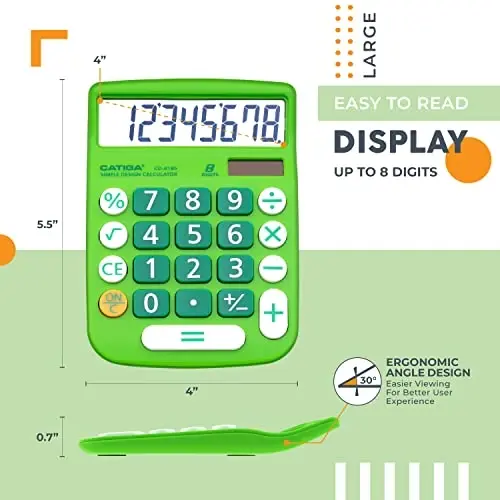 CATIGA Desktop Calculator 8 Digit with Solar Power and Easy to Read LCD Display, Big Buttons, for Home, Office, School, Class and Business, 4 Function Small Basic Calculators for Desk, CD-8185 - CATIGA (1)