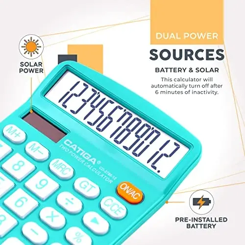 CATIGA Desktop Calculator 12 Digit with Large LCD Display and Sensitive Button, Solar and Battery Dual Power, Standard Function for Office, Home, School, CD-2786 - 3