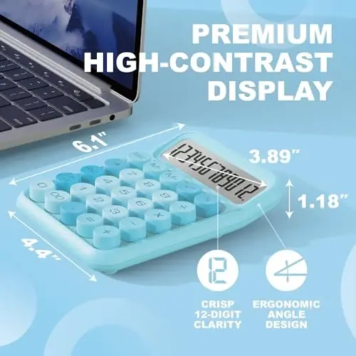 CATIGA Mechanical Switch Calculator, Blue Calculator with 12 Digit Large LCD Display & Big Buttons for Office Desk, Classroom Math, Back to School Supplies, Cute Aesthetic Desk Accessories - CATIGA (1)