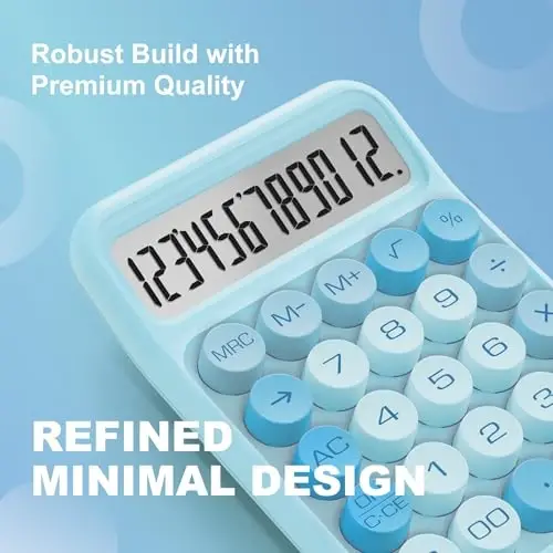 CATIGA Mechanical Switch Calculator, Blue Calculator with 12 Digit Large LCD Display & Big Buttons for Office Desk, Classroom Math, Back to School Supplies, Cute Aesthetic Desk Accessories - 4