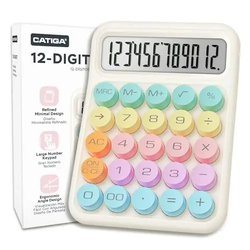 CATIGA Mechanical Switch Calculator, Colorful Calculator with 12 Digit Large LCD Display & Big Buttons for Office Desk, Classroom Math, Back to School Supplies, Cute Aesthetic Desk Accessories - CATIGA