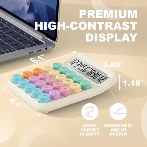 CATIGA Mechanical Switch Calculator, Colorful Calculator with 12 Digit Large LCD Display & Big Buttons for Office Desk, Classroom Math, Back to School Supplies, Cute Aesthetic Desk Accessories - CATIGA (1)