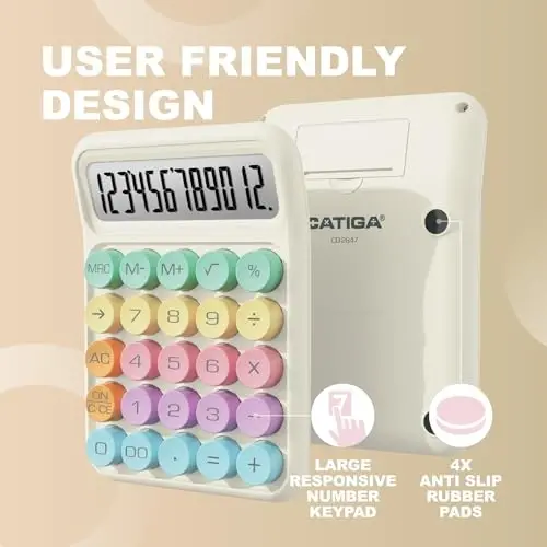 CATIGA Mechanical Switch Calculator, Colorful Calculator with 12 Digit Large LCD Display & Big Buttons for Office Desk, Classroom Math, Back to School Supplies, Cute Aesthetic Desk Accessories - 3