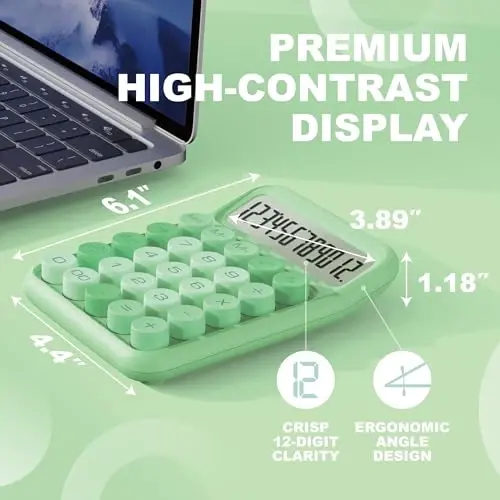 CATIGA Mechanical Switch Calculator, Green Calculator with 12 Digit Large LCD Display & Big Buttons for Office Desk, Classroom Math, Back to School Supplies, Cute Aesthetic Desk Accessories - CATIGA (1)