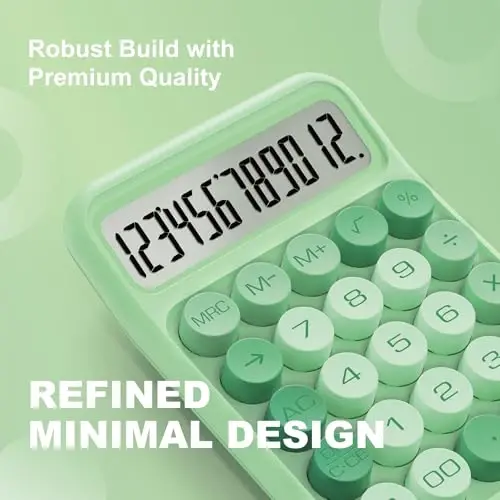 CATIGA Mechanical Switch Calculator, Green Calculator with 12 Digit Large LCD Display & Big Buttons for Office Desk, Classroom Math, Back to School Supplies, Cute Aesthetic Desk Accessories - 4