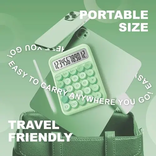 CATIGA Mechanical Switch Calculator, Green Calculator with 12 Digit Large LCD Display & Big Buttons for Office Desk, Classroom Math, Back to School Supplies, Cute Aesthetic Desk Accessories - 6