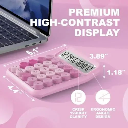 CATIGA Mechanical Switch Calculator, Pink Calculator with 12 Digit Large LCD Display & Big Buttons for Office Desk, Classroom Math, Back to School Supplies, Cute Aesthetic Desk Accessories - CATIGA (1)