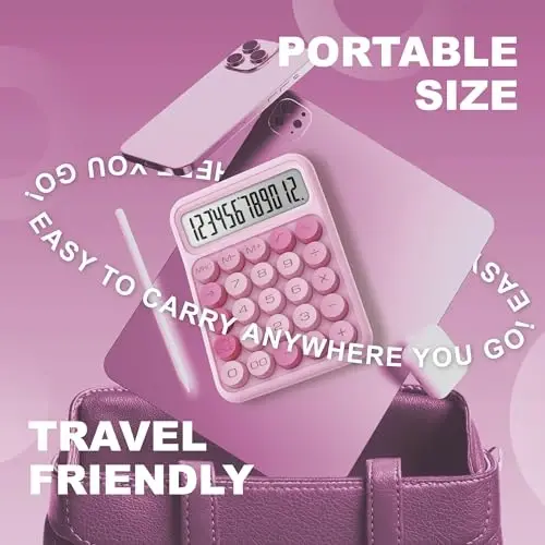 CATIGA Mechanical Switch Calculator, Pink Calculator with 12 Digit Large LCD Display & Big Buttons for Office Desk, Classroom Math, Back to School Supplies, Cute Aesthetic Desk Accessories - 6