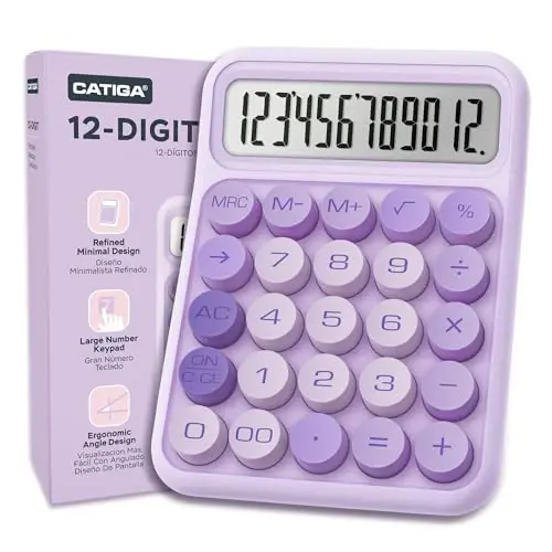 CATIGA Mechanical Switch Calculator, Purple Calculator with 12 Digit Large LCD Display & Big Buttons for Office Desk, Classroom Math, Back to School Supplies, Cute Aesthetic Desk Accessories - 1