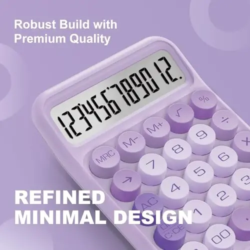 CATIGA Mechanical Switch Calculator, Purple Calculator with 12 Digit Large LCD Display & Big Buttons for Office Desk, Classroom Math, Back to School Supplies, Cute Aesthetic Desk Accessories - 4
