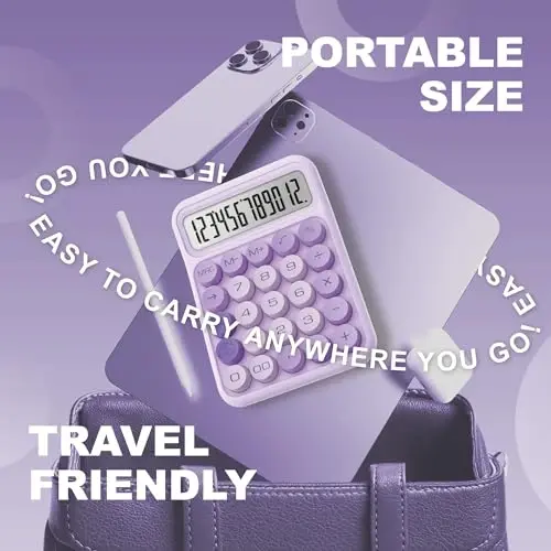 CATIGA Mechanical Switch Calculator, Purple Calculator with 12 Digit Large LCD Display & Big Buttons for Office Desk, Classroom Math, Back to School Supplies, Cute Aesthetic Desk Accessories - 6