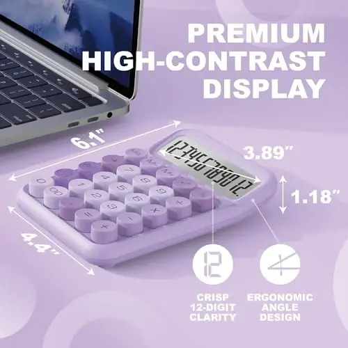 CATIGA Mechanical Switch Calculator, Purple Calculator with 12 Digit Large LCD Display & Big Buttons for Office Desk, Classroom Math, Back to School Supplies, Cute Aesthetic Desk Accessories - CATIGA (1)