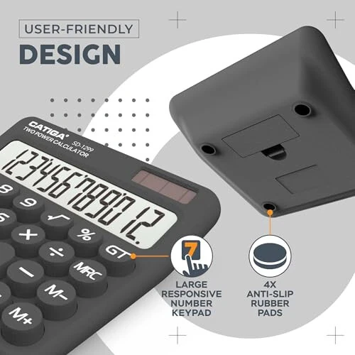 CATIGA Mechanical Switch Calculator with Solar and Battery Dual Power, 12-Digit Large LCD Display, Aesthetic and Cute Desktop Calculator with Big Button, for Home, School and Office Use, SD-1299 - 4