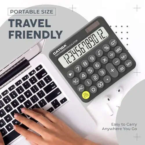 CATIGA Mechanical Switch Calculator with Solar and Battery Dual Power, 12-Digit Large LCD Display, Aesthetic and Cute Desktop Calculator with Big Button, for Home, School and Office Use, SD-1299 - 5