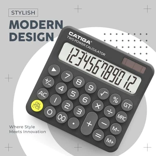 CATIGA Mechanical Switch Calculator with Solar and Battery Dual Power, 12-Digit Large LCD Display, Aesthetic and Cute Desktop Calculator with Big Button, for Home, School and Office Use, SD-1299 - 6