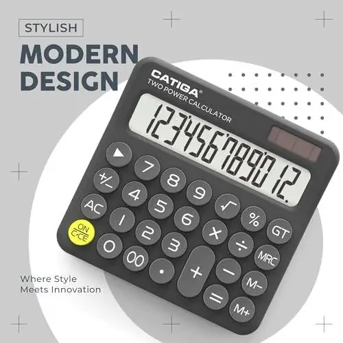 CATIGA Mechanical Switch Calculator with Solar and Battery Dual Power, 12-Digit Large LCD Display, Aesthetic and Cute Desktop Calculator with Big Button, for Home, School and Office Use, SD-1299 - 6
