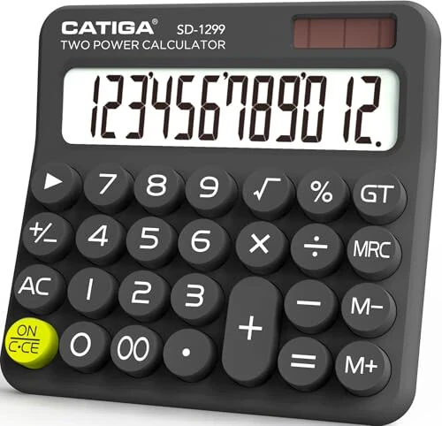 CATIGA Mechanical Switch Calculator with Solar and Battery Dual Power, 12-Digit Large LCD Display, Aesthetic and Cute Desktop Calculator with Big Button, for Home, School and Office Use, SD-1299 - 7