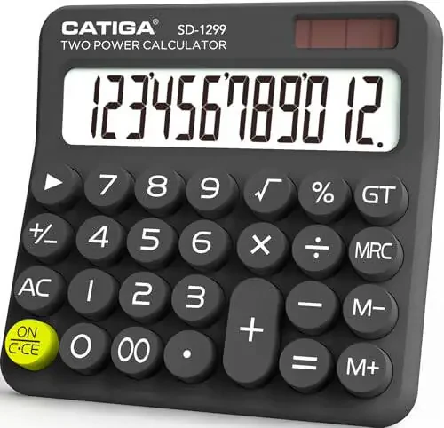 CATIGA Mechanical Switch Calculator with Solar and Battery Dual Power, 12-Digit Large LCD Display, Aesthetic and Cute Desktop Calculator with Big Button, for Home, School and Office Use, SD-1299 - 7