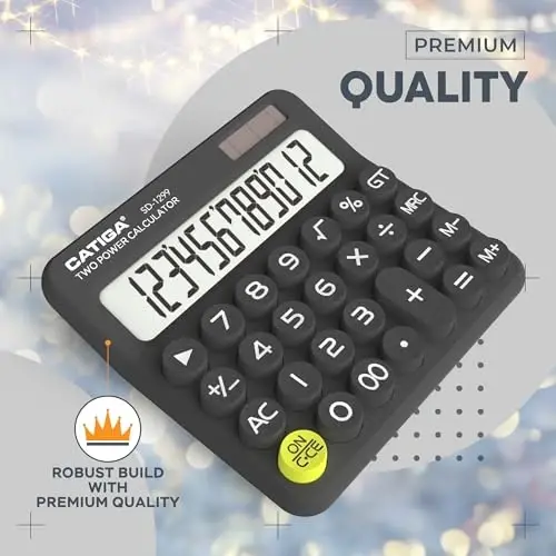 CATIGA Mechanical Switch Calculator with Solar and Battery Dual Power, 12-Digit Large LCD Display, Aesthetic and Cute Desktop Calculator with Big Button, for Home, School and Office Use, SD-1299 - 3