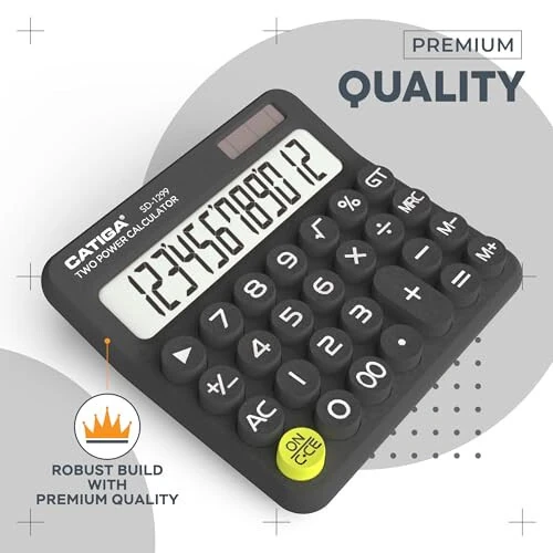 CATIGA Mechanical Switch Calculator with Solar and Battery Dual Power, 12-Digit Large LCD Display, Aesthetic and Cute Desktop Calculator with Big Button, for Home, School and Office Use, SD-1299 - MODAZONE