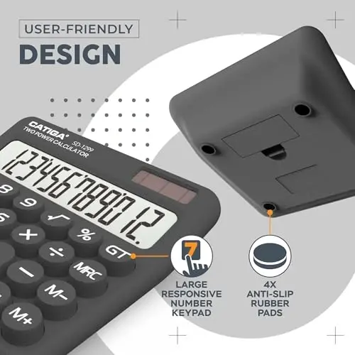 CATIGA Mechanical Switch Calculator with Solar and Battery Dual Power, 12-Digit Large LCD Display, Aesthetic and Cute Desktop Calculator with Big Button, for Home, School and Office Use, SD-1299 - 3