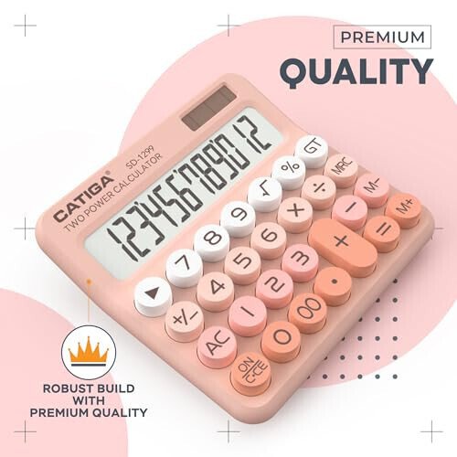 CATIGA Mechanical Switch Calculator with Solar and Battery Dual Power, 12-Digit Large LCD Display, Aesthetic and Cute Desktop Calculator with Big Button, for Home, School and Office Use, SD-1299 - MODAZONE (1)