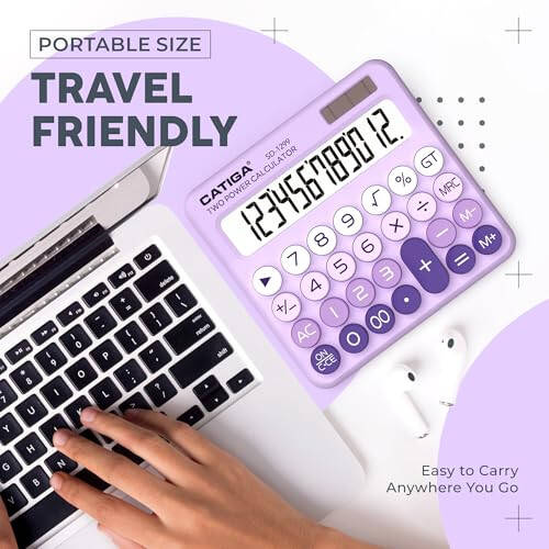 CATIGA Mechanical Switch Calculator with Solar and Battery Dual Power, 12-Digit Large LCD Display, Aesthetic and Cute Desktop Calculator with Big Button, for Home, School and Office Use, SD-1299 - 6