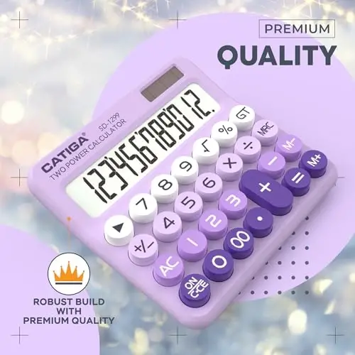CATIGA Mechanical Switch Calculator with Solar and Battery Dual Power, 12-Digit Large LCD Display, Aesthetic and Cute Desktop Calculator with Big Button, for Home, School and Office Use, SD-1299 - 3