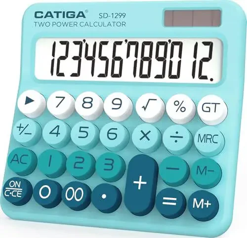 CATIGA Mechanical Switch Calculator with Solar and Battery Dual Power, 12-Digit Large LCD Display, Aesthetic and Cute Desktop Calculator with Big Button, for Home, School and Office Use, SD-1299 - 7
