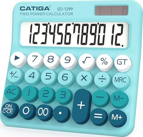 CATIGA Mechanical Switch Calculator with Solar and Battery Dual Power, 12-Digit Large LCD Display, Aesthetic and Cute Desktop Calculator with Big Button, for Home, School and Office Use, SD-1299 - 7