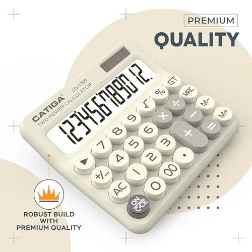 CATIGA Mechanical Switch Calculator with Solar and Battery Dual Power, 12-Digit Large LCD Display, Aesthetic and Cute Desktop Calculator with Big Button, for Home, School and Office Use, SD-1299 - 2