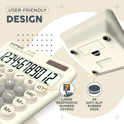 CATIGA Mechanical Switch Calculator with Solar and Battery Dual Power, 12-Digit Large LCD Display, Aesthetic and Cute Desktop Calculator with Big Button, for Home, School and Office Use, SD-1299 - 5