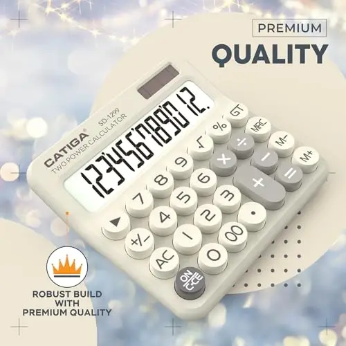 CATIGA Mechanical Switch Calculator with Solar and Battery Dual Power, 12-Digit Large LCD Display, Aesthetic and Cute Desktop Calculator with Big Button, for Home, School and Office Use, SD-1299 - 3