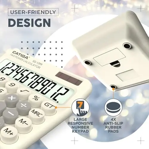 CATIGA Mechanical Switch Calculator with Solar and Battery Dual Power, 12-Digit Large LCD Display, Aesthetic and Cute Desktop Calculator with Big Button, for Home, School and Office Use, SD-1299 - 5