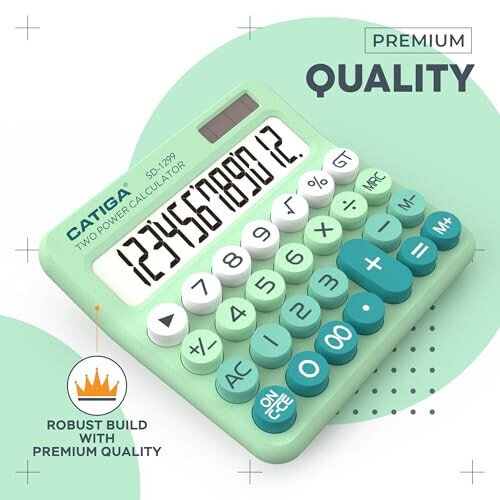 CATIGA Mechanical Switch Calculator with Solar and Battery Dual Power, 12-Digit Large LCD Display, Aesthetic and Cute Desktop Calculator with Big Button, for Home, School and Office Use, SD-1299 - MODAZONE (1)