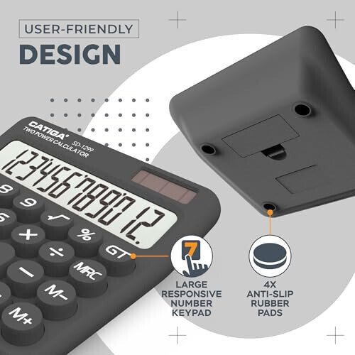 CATIGA Mexanik Tugmali Hisoblagich Quyosh va batareyadan ikki quvvat manbai, 12 raqamli katta LCD displey, Uy va yoqimli ulkan tugmali ish stoli hisoblagichi, Uy, maktab va ofisda foydalanish uchun, SD-1299 - 4