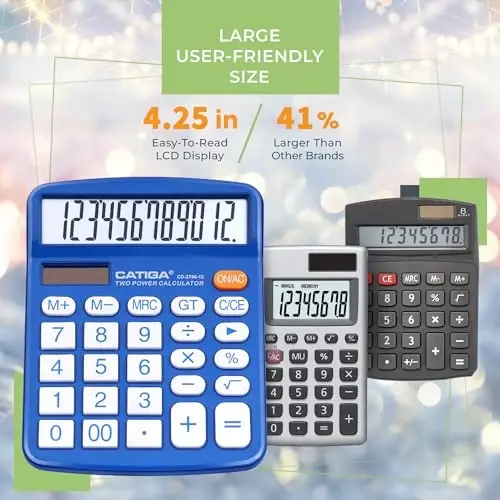 CATIGA Desktop Calculator 12 Digit with Large LCD Display and Sensitive Button, Solar and Battery Dual Power, Standard Function for Office, Home, School, CD-2786 - 2