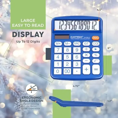 CATIGA Desktop Calculator 12 Digit with Large LCD Display and Sensitive Button, Solar and Battery Dual Power, Standard Function for Office, Home, School, CD-2786 - 3