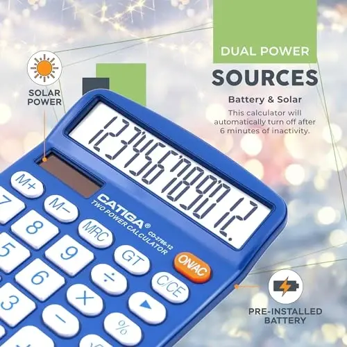 CATIGA Desktop Calculator 12 Digit with Large LCD Display and Sensitive Button, Solar and Battery Dual Power, Standard Function for Office, Home, School, CD-2786 - 4