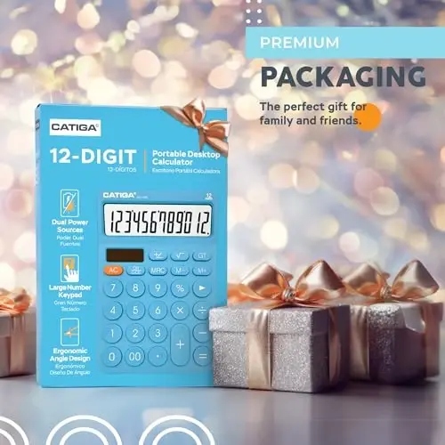 CATIGA Настольный калькулятор с 4 функциями, милый базовый калькулятор для детей с круглыми большими кнопками, большой дисплей для школы и офиса, двойное питание, SD-1292 синий - 1