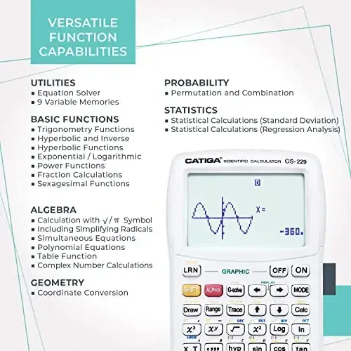 CATIGA Scientific Calculator with Graphic Functions - Multiple Modes with Intuitive Interface - Perfect for Students of Beginner and Advanced Courses, High School or College - 4