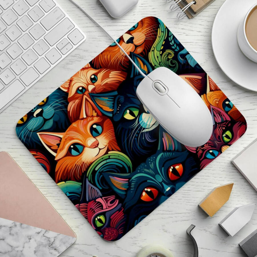 Cats Head Big Mouse Pad, Customized Premium-Textured Mouse Mat, Non-Slip Rubber Base Small Mousepad, 8.3x9.8in - 9