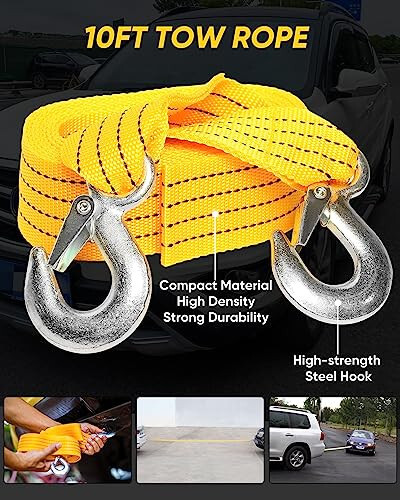 CAWWRT Car Emergency Kit, Roadside Emergency Car Kit with Warning Light Reflective Triangle, Jumper Cable, Tow Strap, Flashlight, First Aid Kit, Tire Pressure Gauge, Safety Hammer Car Tool Kit - 6