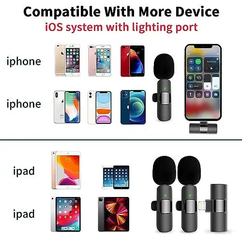 Caymuller Professional Wireless Lavalier Lapel Microphone for iPhone iPad, Mini Lapel Mics Plug-Play 2.4G Ultra-Low Delay Noise Reduction Chip for Video Recording Interview Podcast Vlog YouTube Tiktok - 2